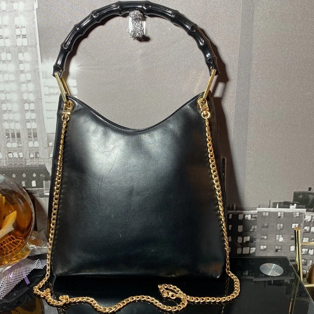 Authentic Gucci Black Bamboo Handle Bag